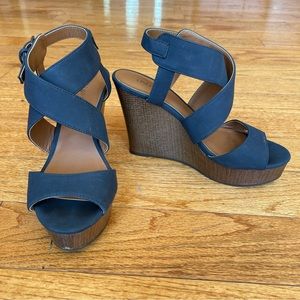 Women’s dark blue wedge sandals